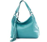 modamoda de - T201 - ital. Damen Schultertasche aus Echtleder, Farbe:Türkisblau
