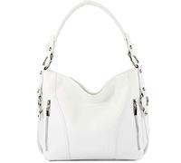 modamoda de - T202 - ital. Sac à bandoulière en cuir pour femme, Blanc., Medium