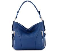 modamoda de - T202 - ital. Sac à bandoulière en cuir pour femme, bleu, Medium