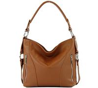 modamoda de - T202 - ital. Sac à bandoulière en cuir pour femme, cognac, Medium