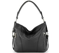 modamoda de - T202 - ital. Sac à bandoulière en cuir pour femme, Noir , Medium