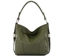 modamoda de - T202 - ital. Sac à bandoulière en cuir pour femme, vert olive, Medium