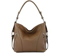 modamoda de - T202 - Sac à bandoulière/poignée italienne pour femme en cuir, Couleur:brun pâle