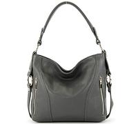 modamoda de - T202 - Sac à bandoulière/poignée italienne pour femme en cuir, Couleur:gris graphite