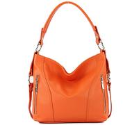 modamoda de - T202 - Sac à bandoulière/poignée italienne pour femme en cuir, Couleur:orange
