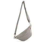 modamoda de - T211 Sac banane italien Medium En cuir souple, Gris télé., Small