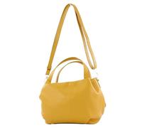 modamoda de - T218 - ital. Petit sac à main en cuir pour femme, jaune moutarde / métal doré, s