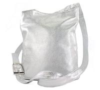 modamoda de - T221 - ital. Sac à bandoulière en cuir moyen, Argent métallisé, Medium