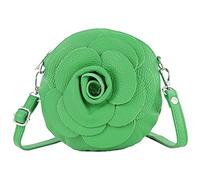 modamoda de - T225 - ital. Sac à bandoulière en cuir véritable avec petite fleur, Vert feuille, S