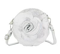 modamoda de T225 Sac à bandoulière en cuir pour femme Motif fleurs Petit sac de soirée fait main en Italie, Argent métallisé, s