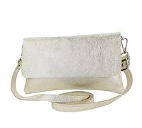 modamoda de - T226 - ital. Embrayage Umhängetasche Klein Echtleder, Farbe:Lightgold Metallic, Doré clair métallisé, Small