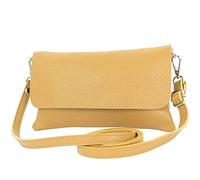 modamoda de - T226 - ital. Embrayage Umhängetasche Klein Echtleder, Farbe:Senfgelb, Jaune moutarde.