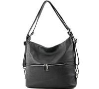 modamoda de - T233 - ital. Sac à dos pour femme 2 en 1 en cuir, Noir , M