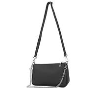 Modamoda de T237 Sac à bandoulière en cuir, avec chaîne en argent et bandoulière réglable, 22 x 14 x 5 cm, fabriqué à la main en Italie, Noir , S