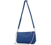 Modamoda de T237 Sac à bandoulière en cuir, avec chaîne en argent et bandoulière réglable, 22 x 14 x 5 cm, fabriqué à la main en Italie, bleu, s