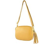modamoda de - T240 - Petit sac à bandoulière en cuir véritable, jaune moutarde, s