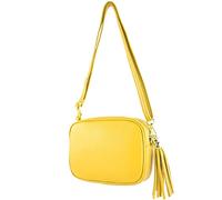 modamoda de - T240 - Petit sac à bandoulière en cuir véritable, jaune soleil, s
