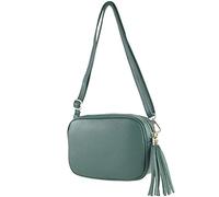 modamoda de - T240 - Petit sac à bandoulière en cuir véritable, pétrole, s