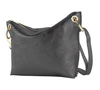 modamoda de T243 Petit sac à bandoulière en cuir fabriqué en Italie, Noir métallisé, Small