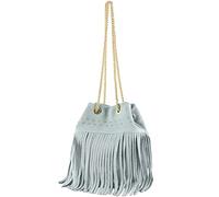 modamoda de T244 Sac à bandoulière en daim avec franges et chaîne dorée pour femme Fabriqué à la main en Italie, Bleu glacier, s