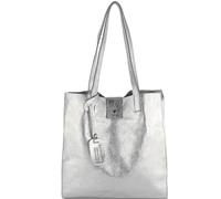 modamoda de T247 Sac shopper à bandoulière pour femme avec poche intérieure en cuir fait main en Italie, Argent métallisé, L