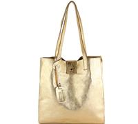 modamoda de T247 Sac shopper à bandoulière pour femme avec poche intérieure en cuir fait main en Italie, Métal doré clair, 12.6 x 4 x 13 inches