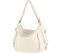 modamoda de - T249 Sac à dos italien 2 en 1 en cuir pour femme, blanc, M