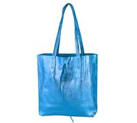 modamoda de - T253 - Ital. Sac à main avec poche intérieure en cuir, Bleu jean métallisé, m