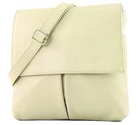 modamoda de T63 Sac à bandoulière en cuir nappa pour femme 26 x 25 x 3 cm Fabriqué à la main en Italie, Beige crème., s