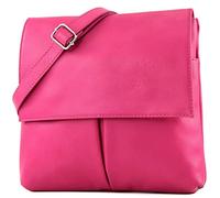Modamoda de - T63 - Sac à bandoulière fabriqué en Italie en cuir nappa, rose bonbon, Small