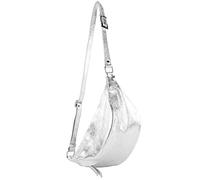 modamoda de - T77 Grand sac banane, poche de poitrine, italien, en cuir, souple, Argent métallisé, Large
