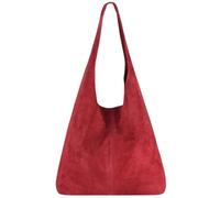 Modarno Pochette en cuir daim pour femme, sac à bandoulière, sac à main, en véritable cuir, Rouge foncé, 34 x 17 x 33 cm, 3 liters