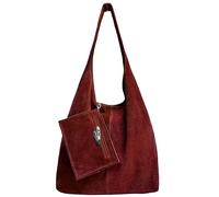 Modarno Sac à bandoulière pochette en daim pour femme, sac à bandoulière en cuir véritable pour femme, bordeaux, Grand