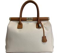 Modarno Sac à main pour femme en cuir avec bandoulière 35 x 28 x 16 cm, Beige Cuir