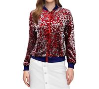 Modaworld Blouson Aviateur à Paillettes Colorées pour Femme Blazer Brillantes avec Fermeture éclair à l'avant Manteau Tendance pour Concert, Fête, Noël, Danse, Multicolore