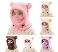 Modaworld Bonnet 3 en 1 Enfant Cagoule Coupe-Vent,Balaclava Chaud en Peluche Chapeau Hiver avec Masque,Bonnet Echarpe Fille Garcon Doux et Confortable,Mignon Cagoules Cache Oreilles Enfants 3-10 Ans