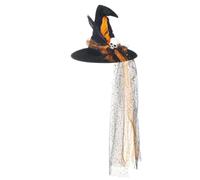 Modaworld Chapeau de Sorcière Halloween Noir Velours Dentelle Femme | Accessoire Cosplay, Chapeau Pointu, Gaze Étoile, Déguisement, Fête Costumée, Magie