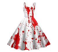 Modaworld Costume d'Halloween Pour Femme Couleur Sang Imprimé Gothique Femme déguisement d'Halloween Robe Robe de Mariée Effrayante Et Sanglante Halloween Imprimé Costume For Cosplay