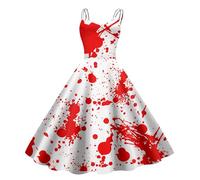 Modaworld Costume d'Halloween Pour Femme Couleur Sang Imprimé Gothique Femme déguisement d'Halloween Robe Robe de Mariée Effrayante Et Sanglante Halloween Imprimé Costume For Cosplay