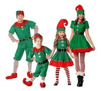 Modaworld Costumes d'elfe de Noël Vert Set Lutin De Noel Déguisements de Noël pour toute la famille Cosplay Carnaval Mascarade D'Halloween