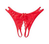 Modaworld Culotte Sexy Femme Ouverte Coquine String en Dentelle avec Noeud Lace Floral Transparent Tangas Slips Mystérieux Erotique Sexy String