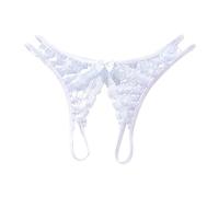 Modaworld Culotte Sexy Femme Ouverte Coquine String en Dentelle avec Noeud Lace Floral Transparent Tangas Slips Mystérieux Erotique Sexy String
