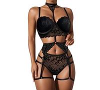 Modaworld Ensemble De Lingerie Sexy Pour Femme - Nuit Lingerie Jarretière Avec Porte Jarretelles Romantique Body Dentelle De Soutien-Gorge Push-Up