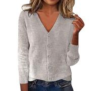 Modaworld Gilet Femme Cardigan Pull Knitted Col V Long Grande Taille Gilets Chic et Elegant LéGer Manches Longues avec Boutons Pull En Tricot Mode EláStique Top Hiver Chaud Vetement Femme