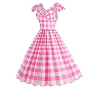 Modaworld Robe Barbie Rose à Bretelles Femme Jupe à Carreaux Fête Loisirs Costume Halloween Cosplay Anniversaire Noël Cocktail Élégant Plage Soirée Fête Cocktail Mini Shirt Robe