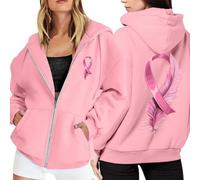 Modaworld Sweat Femme Octobre Rose Décontracté Manches Longues Veste Grande Taille Capuche Cancer du Sein Pull Imprimé Sensibilisation Sweat