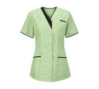 Modaworld Tunique MéDical Femme Col en V Manche Courte Blouse Infirmiere Uniforme De Travail Haut Tenue Aide Soignante Professionnelle EsthéTicienne VêTement Lavables Durables Ensemble S-3XL
