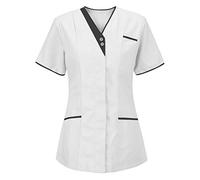 Modaworld Tunique Médical Femme Col en V Manche Courte Blouse Infirmiere Uniforme De Travail Tenue Aide Soignante Professionnelle EsthéTicienne Blouse Medicale Femme S-3XL