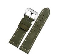MODBAND 20mm 22mm 24mm 26mm en cuir authentique Retro Man Watch Band pour Panerai PAM111 441 bracelet de bracelet de montre à la cuvette(Army Green silver,24mm)