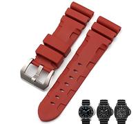 MODBAND Bracelet de montre en caoutchouc naturel, 22mm, 24mm, 26mm, pour Panerai Luminor PAM441, noir, bleu, Orange, Sport, étanche, outils(Red Red-silver,26mm)